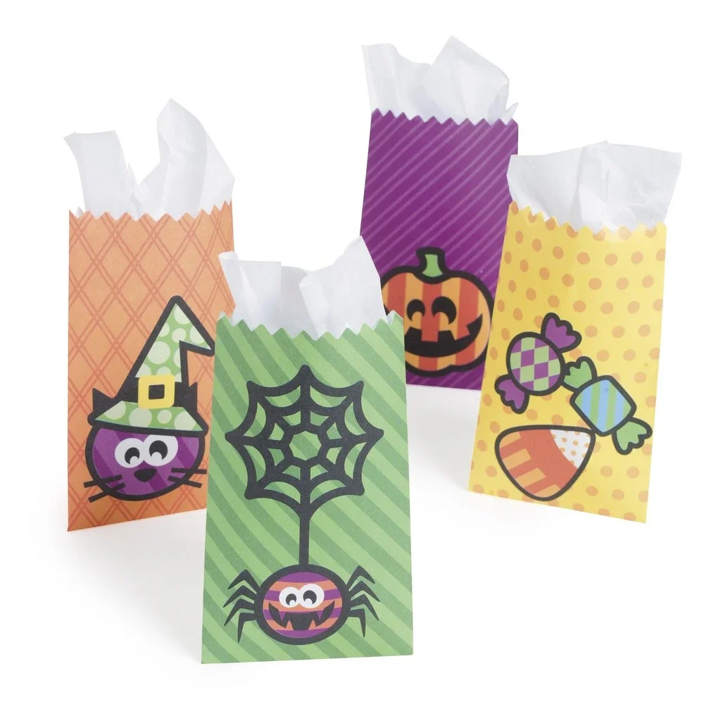48 Halloween Paper Treat Bags Set Spider Cat Pumpkin Candy Party Favor 5